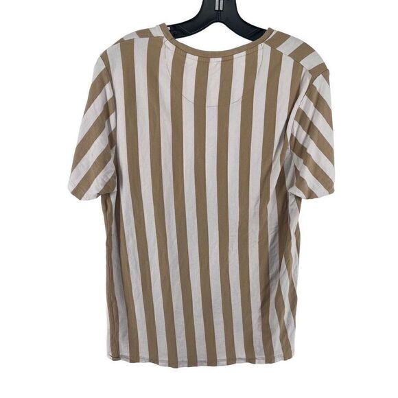 Denim & Flower Men's Cotton T-Shirt Stripes Short Sleeve Crewneck Tan Size XL - Picture 7 of 13